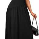 PerZeal Women's Summer Maxi Dress Crewneck Sleeveless Patchwork Knit High Waisted Ruched Tank Flowy Long Formal Dresses (Large, 6026 Black)