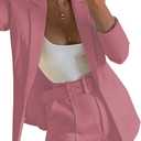 Tcremisa Blazer Shorts Set for Women 2 Piece Long Sleeve Open Front Blazers Short Suits Business Outfits with Belt, XL
