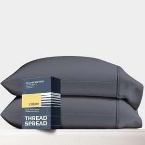 THREAD SPREAD 100% Egyptian Cotton Pillow Cases Queen Size Set of 2 - Luxury 1500 Series Queen Pillow Cases (Dark Grey), Soft Cooling Envelope Closure Hotel Quality Egyptian Cotton Pillowcases