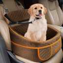 BALEINE Dog Car Seat for Small and Medium Dogs, Detachable Washable Pet Car Seat with Waterproof Bottom and 4 Storage Pockets, for Dogs Under 35 lbs (Brown)