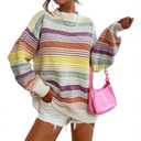 Womens Contrast Striped Pullover Sweaters Crewneck Long Sleeve Loose Colorblock Knit Jumper Casual Oversized Fall Tops Yellow (S)