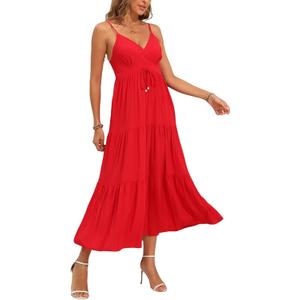 OSTOO Women's Floral Print Maxi Dresses Sleeveless Sleeves Boho Empire Waist Dress (Large)