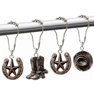 Western Shower Curtain Hooks, 12PCS Western Cowboy Bathroom Decor Brown Cowboy Shower Curtain Hooks Rustic Country Creative Shower Curtain Rings