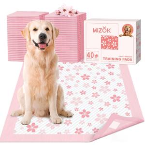 MIZOK Dog Pee Pads Extra Large 28"x34", Potty Pads for Big Dog Breeds, Super Absorbent & Leak-Proof, Pink Cherry Blossom Prints, Thick & Heavy, 4 Adhesive Tabs, XL (40 Counts)