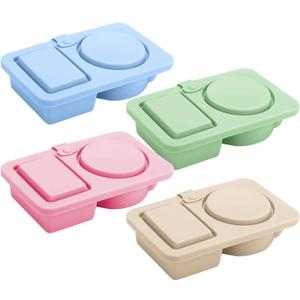 4pack Silicone Reusable Snack Containers With Lids - Snack Prep Containers | Double Compartment Snackle Box Container | Small Mini Food Snacks Boxes For Travel, offices, Picnic, School