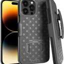 Designed for iPhone 15 Pro Max Case with Belt Clip Holster - Kickstand Cover Phone Case - Black