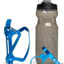 Bike Water Bottle Holder Combo - 20 Oz Squeeze Bottle & Bicycle Mount Cage Rack, No Screws Needed, Durable Alloy - Fits All Handlebar Bikes & MTB Mountain Road - for Adults, Kids (Blue)