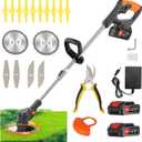 21V Cordless Weed Wacker Electric String Trimmer/Edger, 2.0Ah Battery and Charger Included, Brush Cutter Lawn Mower with 3 Types of Blades, for Lawn, Yard and Bush Trimming