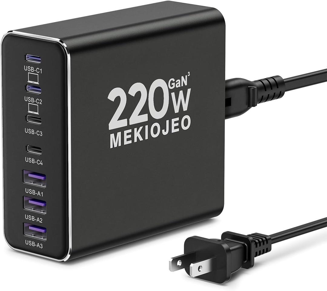 Aluminum Alloy 260W USB C Charger Block GaN III PD 65W Fast USB C Charging Station 7 Ports 65W Laptop Charger for MacBook Pro/ Air/ iPad Pro/ iPhone (Grey Black-5C2A)