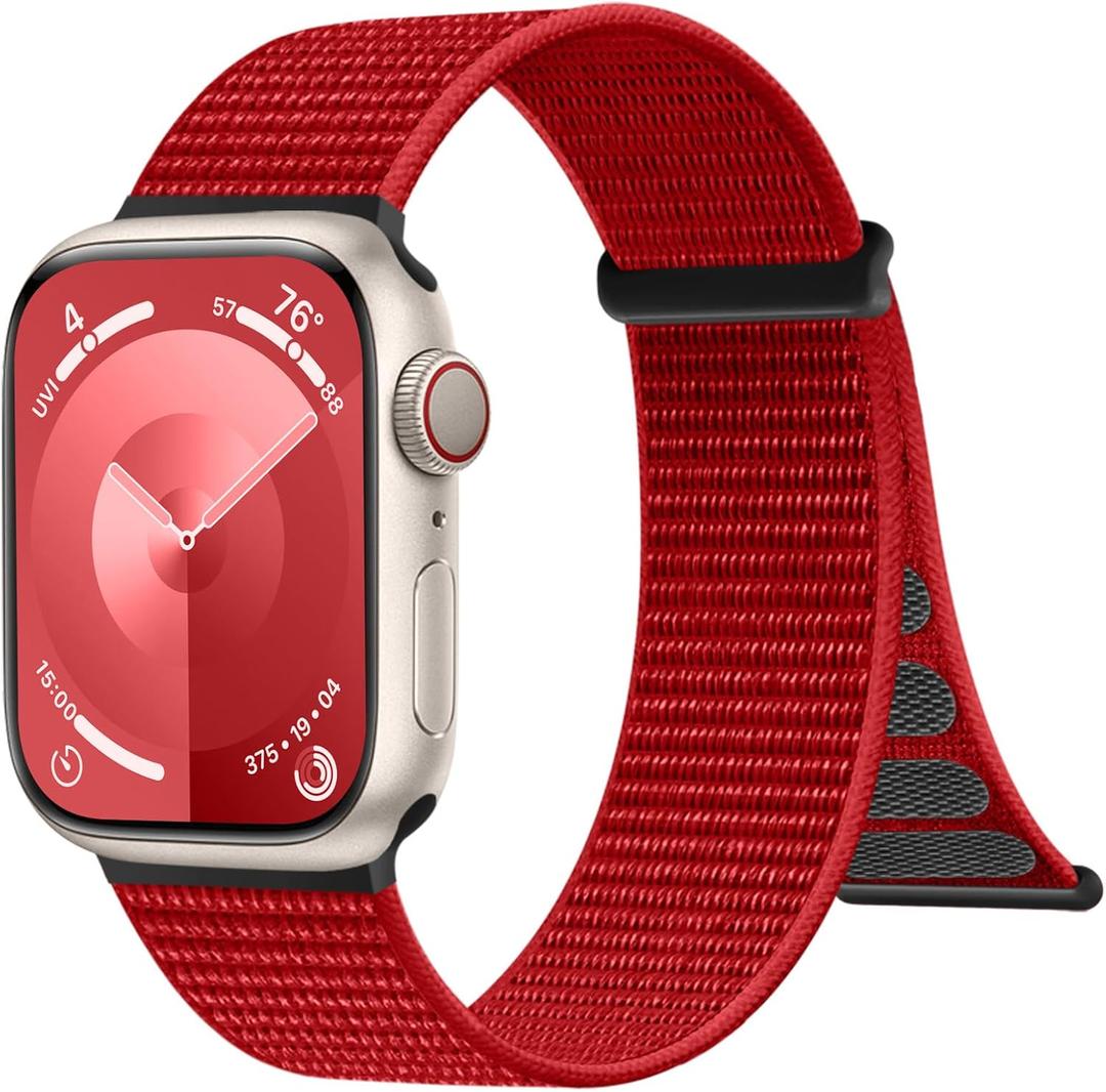 Compatible with Apple Watch Bands 38mm 40mm 41mm 42mm 44mm 45mm 46mm 49mm for Women Men, Adjustable Braided Sport Nylon Loop Straps for iWatch Series 11/10/9/8/7/6 SE/Ultra 3 2 1(Red)