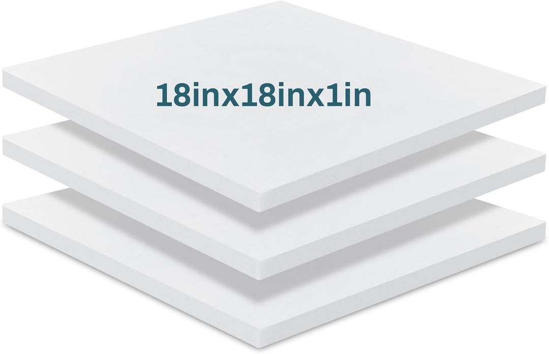 Frienda 3 Pack 1 x 18 x 18 Inch Upholstery High Density Foam Cushion Replacement Square Cut to Size Foam Couch for Chair Couches Padding Shipping Packing DIY Cosplay Projects