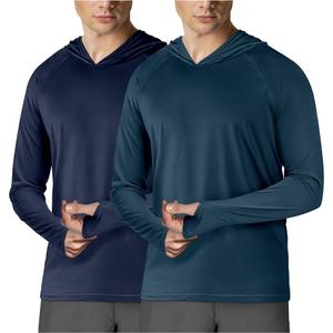2 Pack Men's Hooded T-Shirts, UPF 50+ Sun Protection, Long Sleeve, Rash Guard, Fishing, Outdoor, Running, Sun, UV, Quick Dry, 4 XL