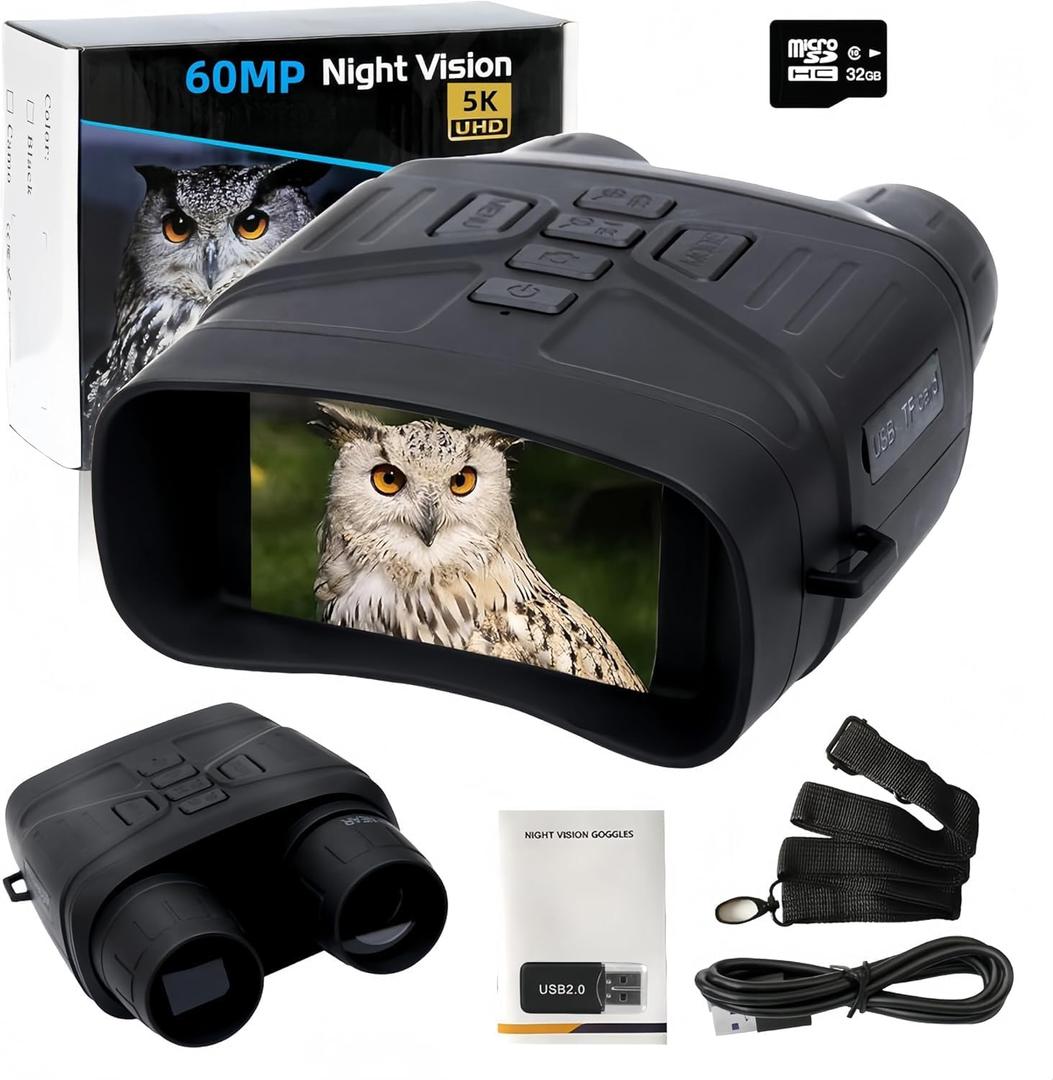 4K Night Vision Binoculars Goggles for Adults-Perfect for Boating, Hunting & Camping - 36MP Photos & Full HD Videos, Large 3'' Display, 4000mAh Rechargeable Battery, Complete with 32GB Memory Card