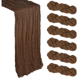 6 Pack Brown Cheesecloth Table Runner 10Ft Gauze Cheese Cloth Table Runner 35x120 Inch Boho Sheer Rustic Fabric for Party Decor Baby Shower Wedding Holiday Decorations