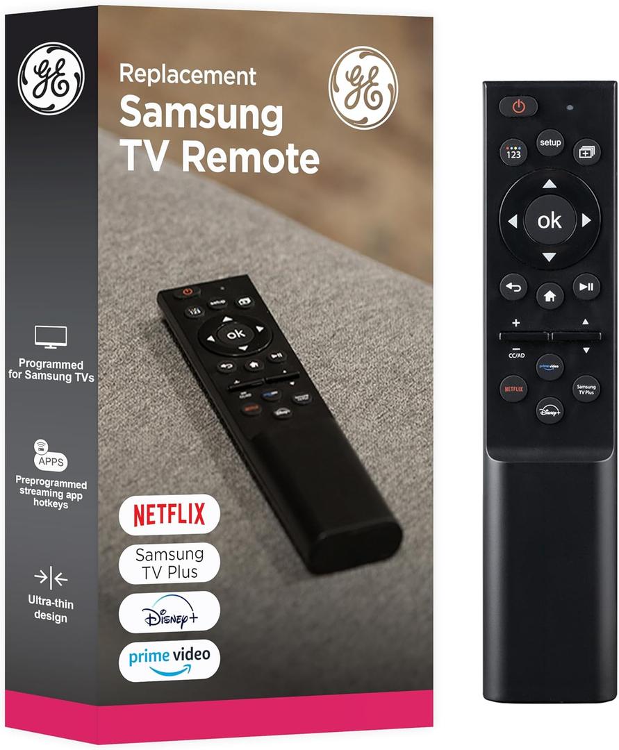 GE Samsung TV Remote Control Replacement, Universal Samsung Remote Control for Smart TV, Direct Replacement, Streaming Hotkeys, Black, 81688