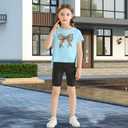 Girls Butterfly Graphic T Shirt Cute Short Sleeve Tees Summer Tops Crewneck Side Slit Shirt 5-14 Years (11-12 Years, Blue)