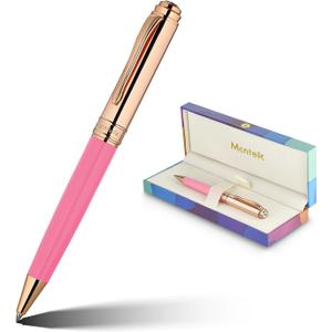 MCNTEIK Luxury Gel Pen, Top Set With 8mm Brilliant Diamond,Vibrant Pink Pen Body,Attractive Rose Real Gold Finish, Black Refill,Elegant Gift Pen For Women, Executive, Fancy, Nice Pens