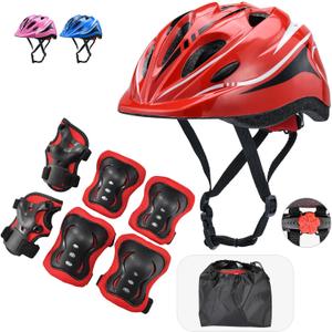 Kids Helmet & Knee Pad Set - Adjustable Elbow & Wrist Guards for Bike, Skateboard, Scooter - 5-12yrs 