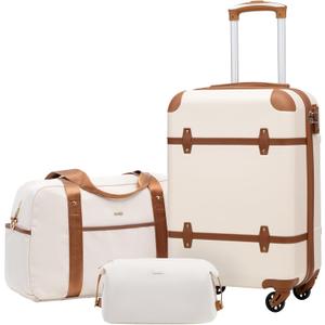 Coolife Luggage Set 3 Piece Suitcase Set Carry On Luggage PC Hardside Luggage TSA Lock Spinner Wheels Telescopic Handle (White)