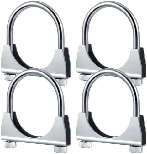 Datanly 4 Pcs 2-1/2 Heavy Duty Exhaust Clamp Exhaust Products Genuine U Bolt Clamp Hanger Muffler Tip Hook Clip for Pipes Connection