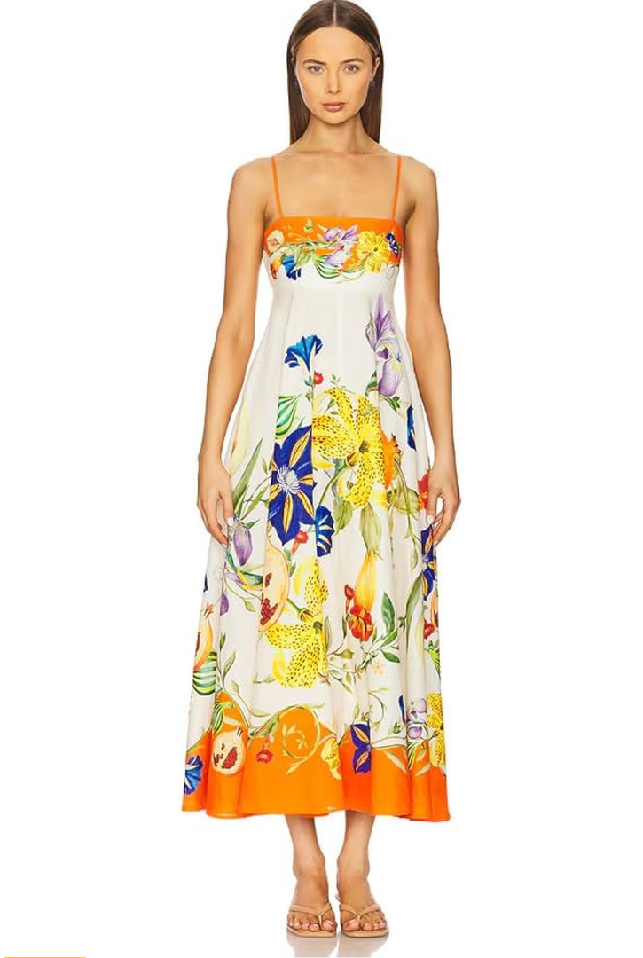 Women's Summer Floral Boho Dress High Waist Spaghetti Strap Sleeveless Backless Maxi Dresses for Vacation Beach, Size Small 