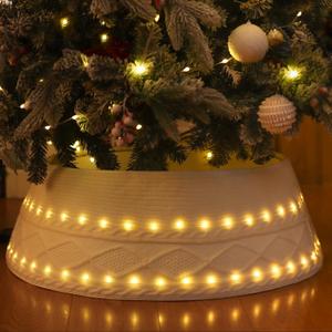 Malier Light Up Knit White Christmas Tree Collar - 30 inch, Fits 7.5, 9, 12 ft Trees