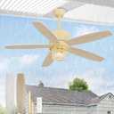 52" Outdoor Ceiling Fans with Lights and Remote Control,IP65 Wet Rated Waterproof Ceiling Fan with 6-Speed DC Motor, Farmhouse Gazebo Fan for Porch Patios Pavilion (White)