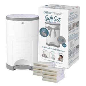 Diaper Dekor Classic Diaper Pail Gift Set  White | Comes with up to a Year's Supply Worth of Diaper Dekor Refills!