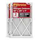 Filtrete 16x25x1 AC Furnace Air Filter, MERV 11, MPR 1000, Micro Allergen Defense, 3-Month Pleated 1-Inch Electrostatic Air Cleaning Filter, 2 Pack (Actual Size 15.719 x 24.72 x 0.84 in)