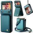 ASAPDOS Crossbody Case Compatible with Motorola Razr 2024/2025 [Not Fit Moto Razr Plus or Ultra],Retro PU Leather Strap Wristlet Flip Case with Magnetic Closure and Card Holder Blue Green