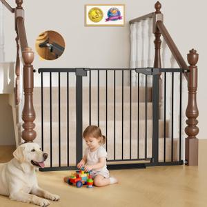 Cumbor 29.7 - 51.5" Extra Wide Baby Gate for Stairs, Pressure-Mounted Dog Gates for Doorways & Hallways, Auto-Close Walk-Through, No-Trip Design, Child Proof Safety, Dog/Pet Gate for Indoor Use, Black