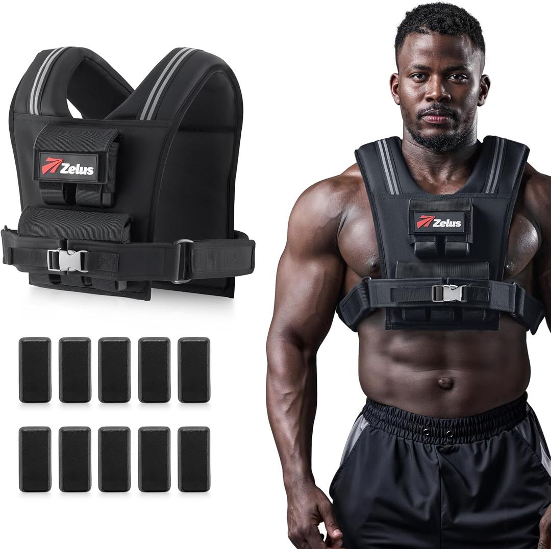 ZELUS Weighted Vest Men, 23/ 36/ 45 lb. Weight Vest with 10/ 16/ 20 Adjustable Iron Weights for Muscle Building Strength & Functional Training, Weighted Vest for Women with Reflective Strips, 23 lb.
