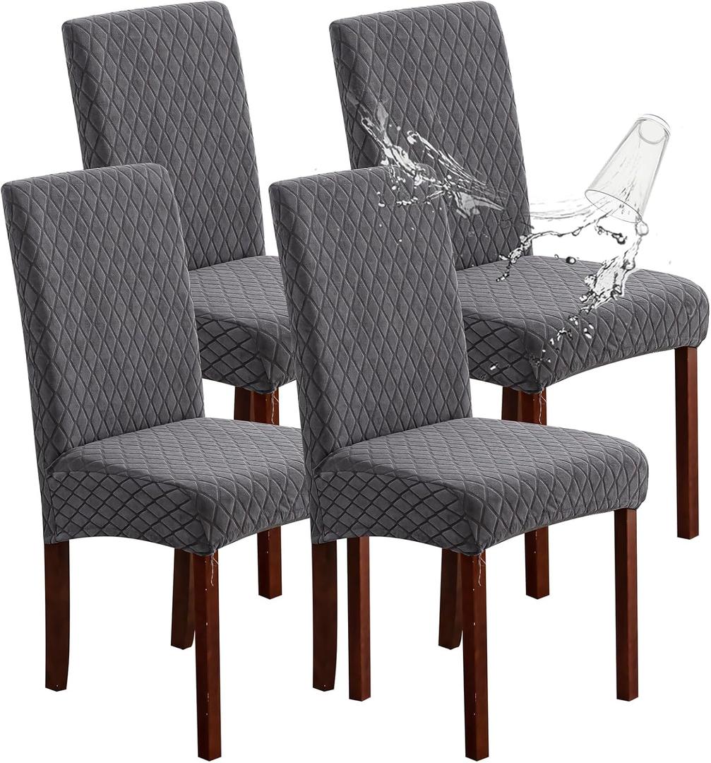 Genina Waterproof Chair Covers for Dining Room Set of 4, Dining Chair Cover Removable Parson Chair Slipcover Chair Protectors Covers for Kitchen (Argyle-Dark Gray, 4 PCS)