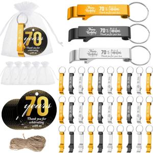 Dandat 54 Sets 70th Birthday Party Favors for Guests Birthday Beer Opener Keychain Cheers to 70 Bottle Opener Keychain with Thank You Cards and Gift Bags for Anniversary Wedding Party Favors