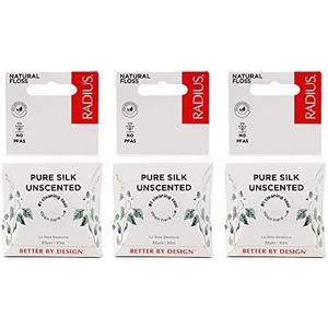RADIUS Dental Floss, Natural Floss, Unscented Silk, 33 Yards, Compostable & Non-Toxic Oral Care Designed to Help Fight Plaque, Pack of 3