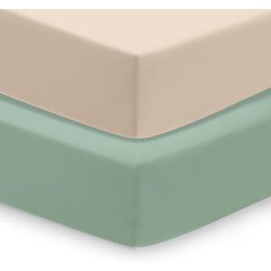 Baby Crib Sheets (2-Pack) for Boys Girls, Soft Fitted Sheets for Standard Crib Toddler Mattress, Breathable Baby Sheets (28x52x8in) (Oat&light Sage)