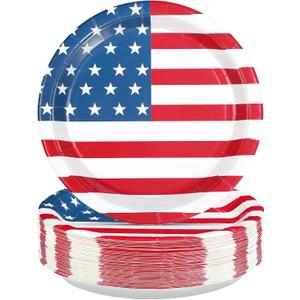 50Pcs Patriotic Paper Plates 10'' Large Heavy Duty 250 Anniversary American Flag Party Plates 4th of July Red Blue and White Platters for President Memorial Independence Day Party Supplies