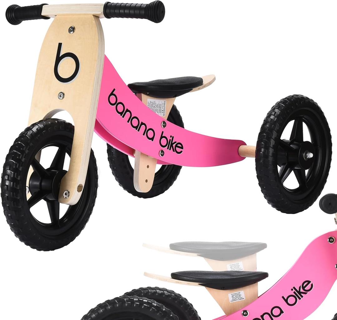 Banana Bike - Lightweight Kids Balance Bike for Boys & Girls - Eco-Friendly Wooden Frame, Durable and Safe, Pink,Toddler Training Bike for 2, 3, 4, and 5 Year Old - Unisex Bike for Young Riders