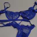 Lilosy Sexy Eyelash Underwire Floral Lace Sheer O Ring Linked Cutout Lingerie Set M