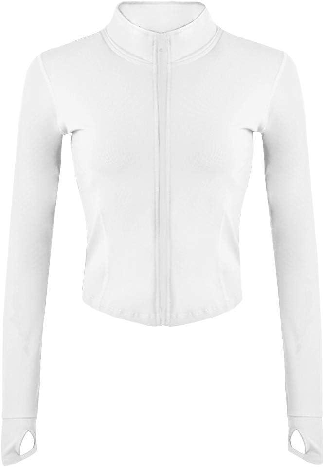 Lviefent Womens Lightweight Full Zip Running Track Jacket Workout Slim Fit Yoga Sportwear with Thumb Holes (Medium, White)