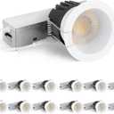 Adetu 2 Inch 5CCT Anti-Glare LED Downlight with Junction Box, 2700K/3000K/4000K/5000K Selectable, CRI90+, 8W COB, 840LM, IP65 Waterproof, Dimmable-ETL and Energy Star Certified (White,12 Pack)