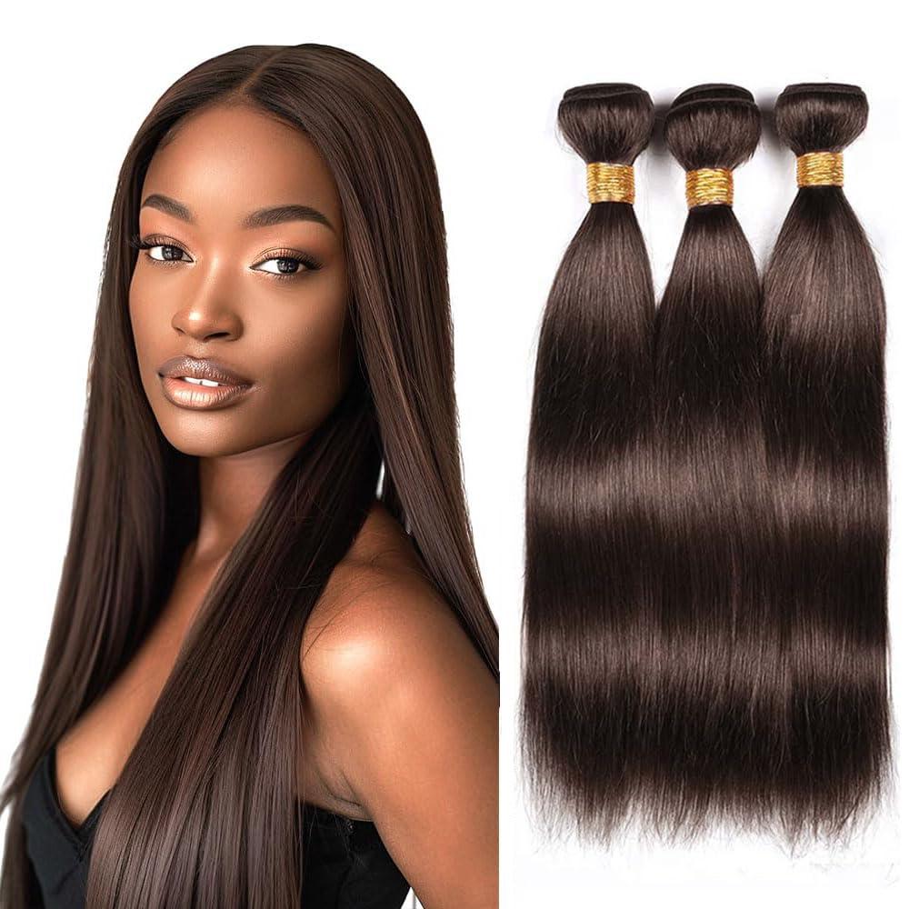 Brown Straight Bundles Human Hair 16 18 20 Inch Unprocessed Brazilian Virgin Chocolate Brown 3 Bundles Human Hair