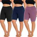 Hi Clasmix 3 Pack Plus Size Biker Shorts for Women(1X-4X)-High Waisted Non-See Through Workout Super Soft Black Yoga Shorts
