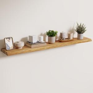 Axeman 48 inch Floating Shelves for Wall - 8'' D Live Edge Rustic Solid Elm Wood Floating Shelves Wall Mounted, Hanging Shelves with Invisible Bracket for Living Room Bedroom Kitchen, Natural