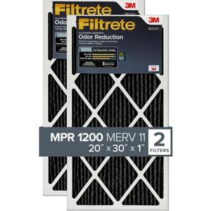 Filtrete 20x30x1 Air Filter, MPR 1200, MERV 11, Allergen Defense Odor Reduction 3-Month Pleated 1-Inch Air Filters, 2 Filters