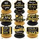 RUMIA 9Pcs We Appreciate You Decorations Black Gold Thank You Table Honeycomb Centerpieces Appreciate Table Topper Decor for Teacher Doctor Nurse Employee Staff Graduation Appreciation Party Supplies