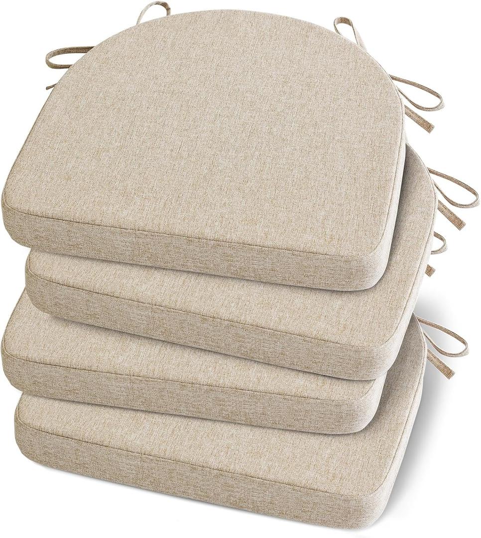 Shinnwa Kitchen Chair Cushions Set of 4, Non-Slip Dining Chair Cushions with Ties and Machine Washable Cover, 4 Pack, 17 x 16.5 x 2in, Light Linen