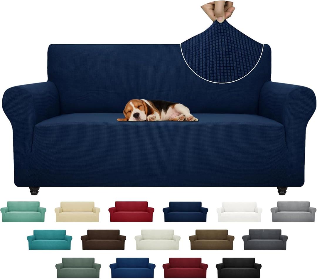 ZNSAYOTX Super Stretch Couch Cover (72"-92") Universal Sofa Covers with Elastic Bottom, Dog Cat Pets Friendly Washable Furniture Protector Fitted Sofa Slipcovers Stay in Place (Navy Blue, Sofa)