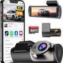 4K+1080P Dash Cam Front and Rear,64GB Card Included,5.8GHz WiFi Dash Camera for Cars,App up to 20MB/s Fastest Download,G-Sensor,Night Vision,24h Parking Monitoring,Loop Recording,170 Wide Angle