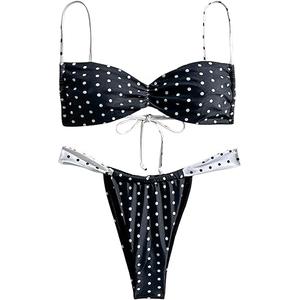 MakeMeChic Women's Polka Dots Bikini Set Tie Back Thong Summer Bathing Suit Swimsuit S